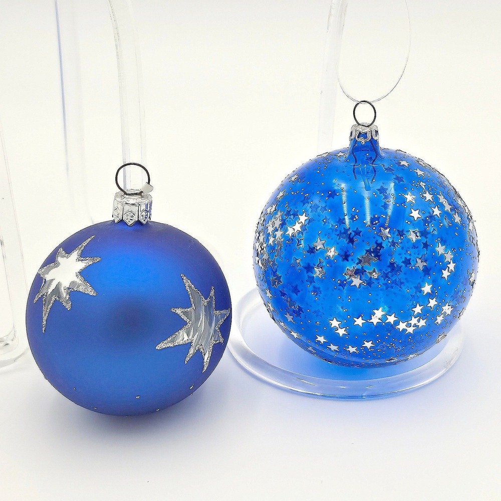 2 Vintage Blue Glass Ornaments - Starry Night {Italy} 2nd unstamped